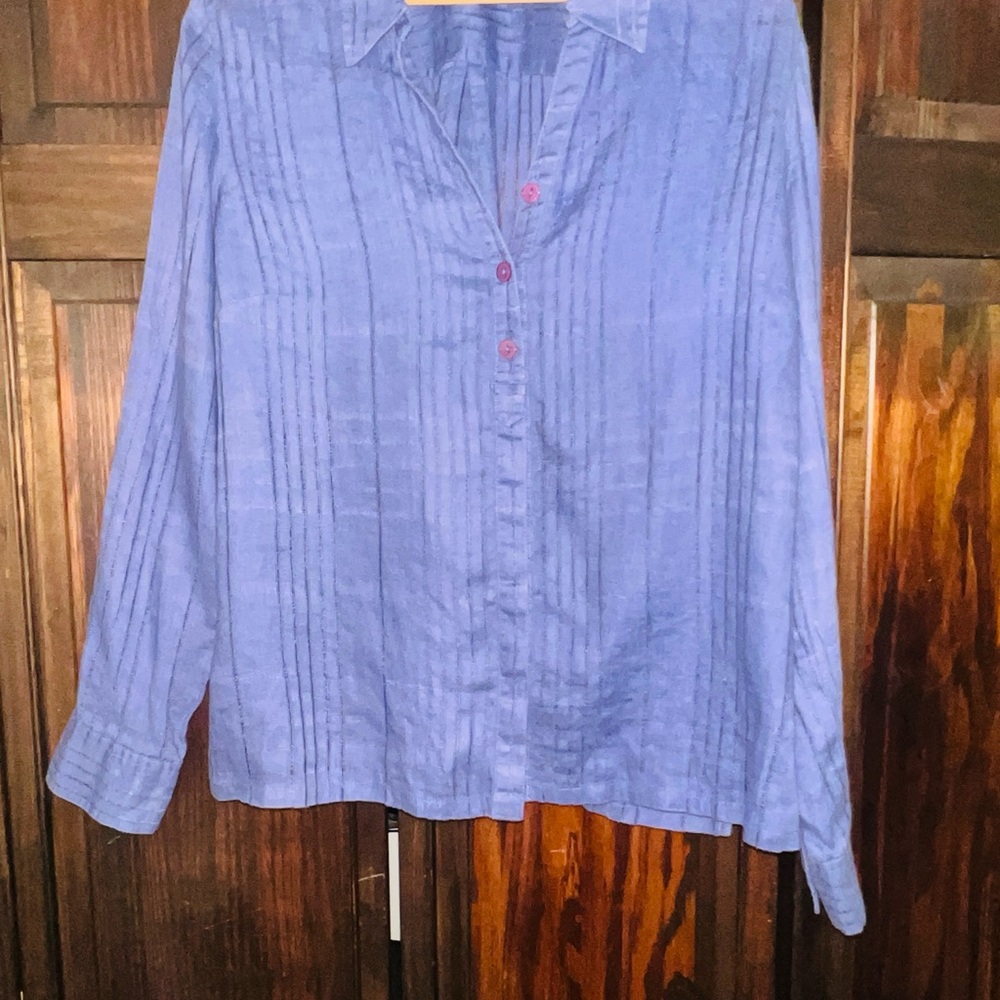 JM Collection purple Pleated‎ 3/4 Sleeve Button Down Shirt